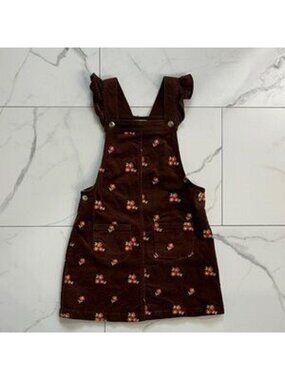 Cupcakes & Cashmere Embroidered Corduroy Overall Dress Girls size 4 Brown Floral